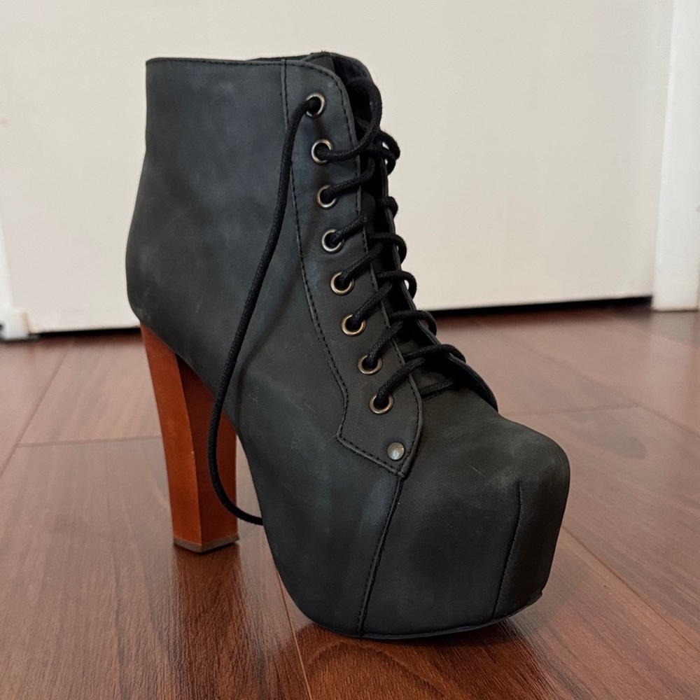 Jeffrey Campbell Black Lace-Up Heeled Boots